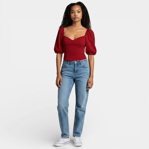 ARITZIA Wilfred Blouse Women Size 2XS Red Novella Top Puff Short Sleeves Bustier